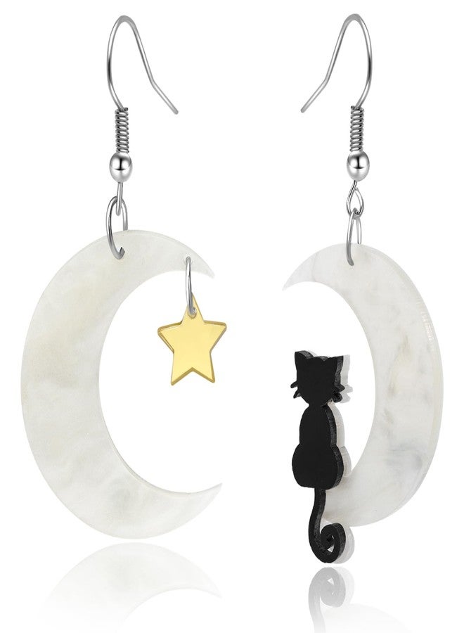 Joyline Gothic Earrings for Women Cute Black Cat Moon Star Acrylic Dangle Earrings Goth Valentine's Day Birthday Gifts Party Outfit Accessories - Image 1